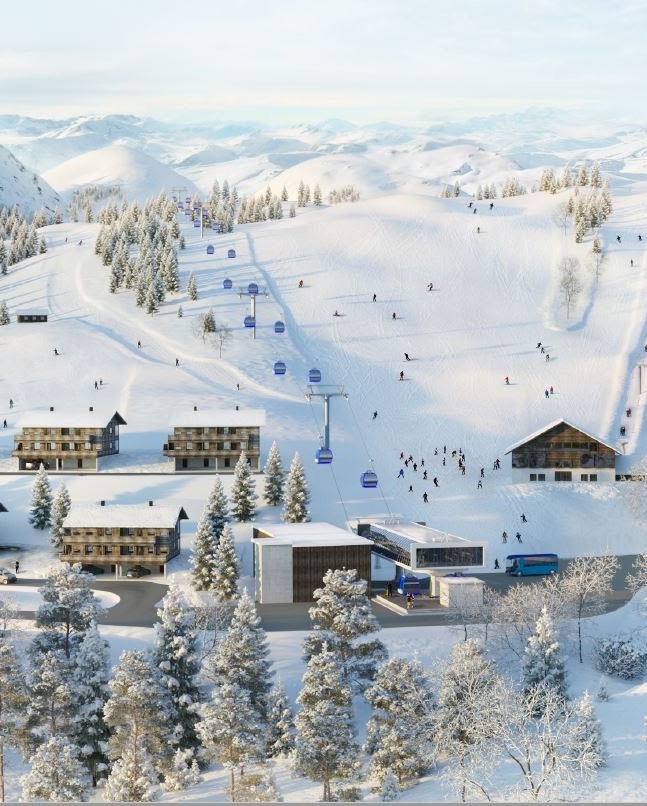 Illustration of the development at Sauda skisenter in Ryfylke in winter.
